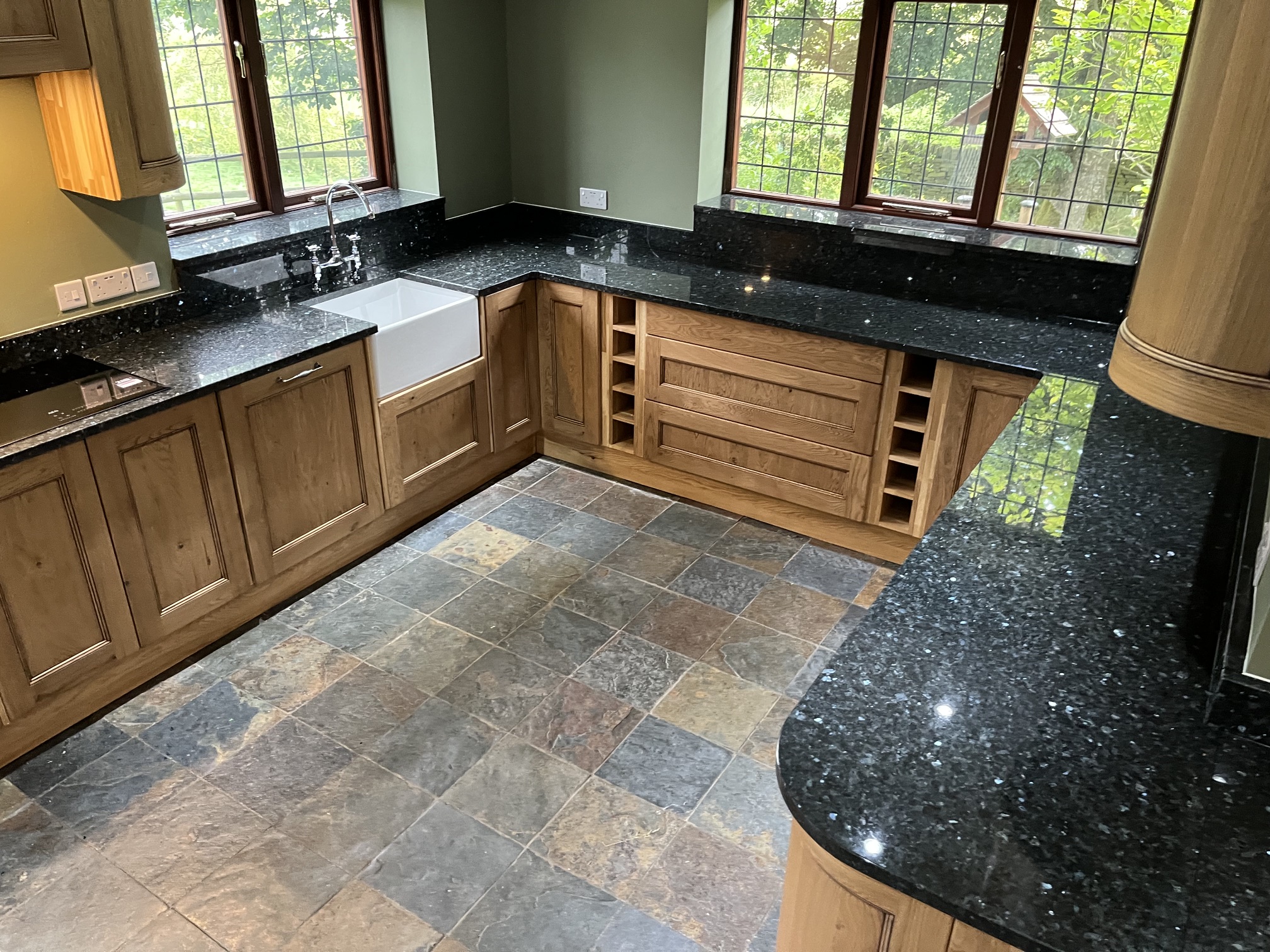 Blue Pearl granite worktops with curved edges and matching windowsills in Huddersfield