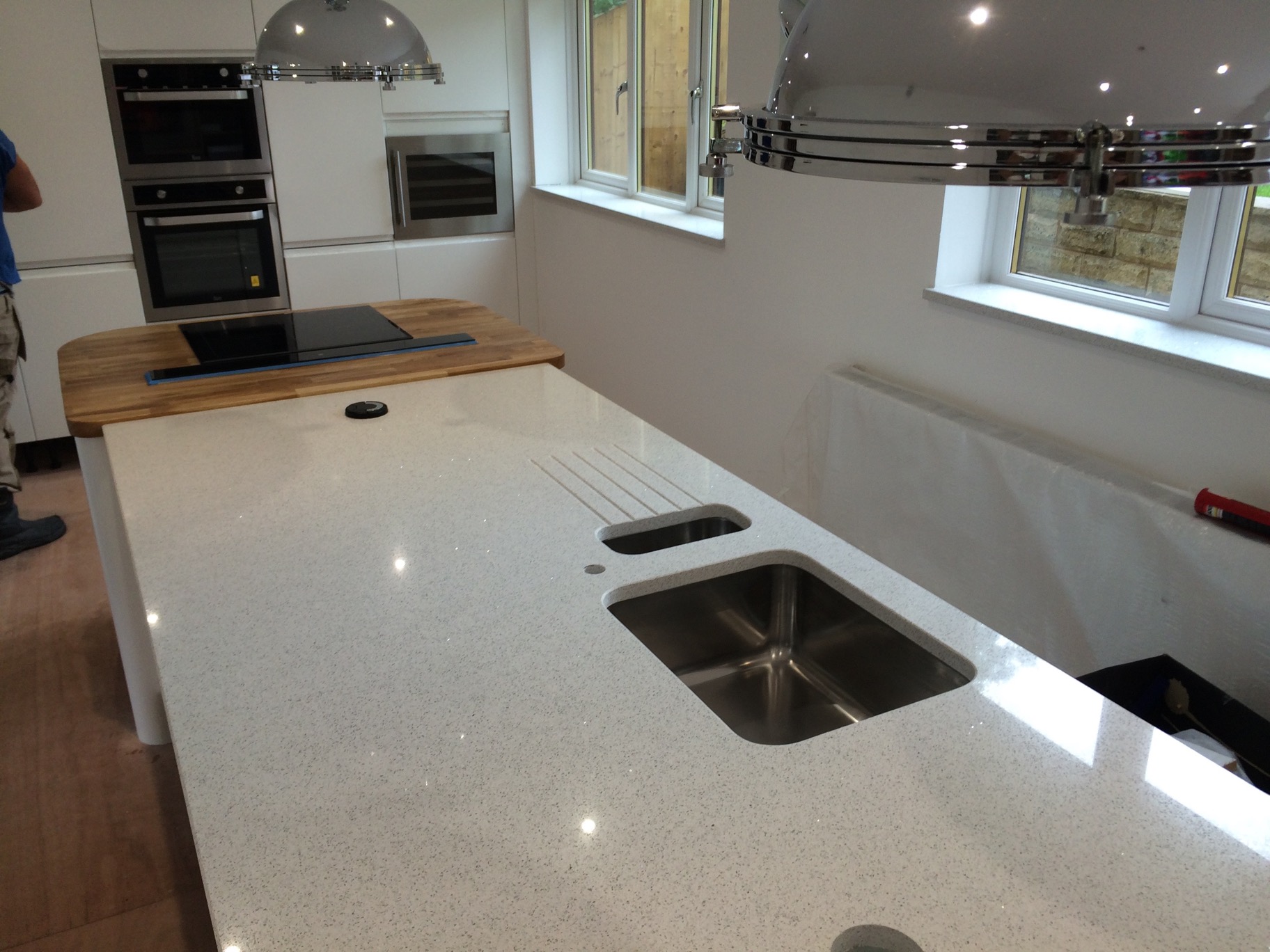 White Quartz Island and Oak Worktop in Huddersfield