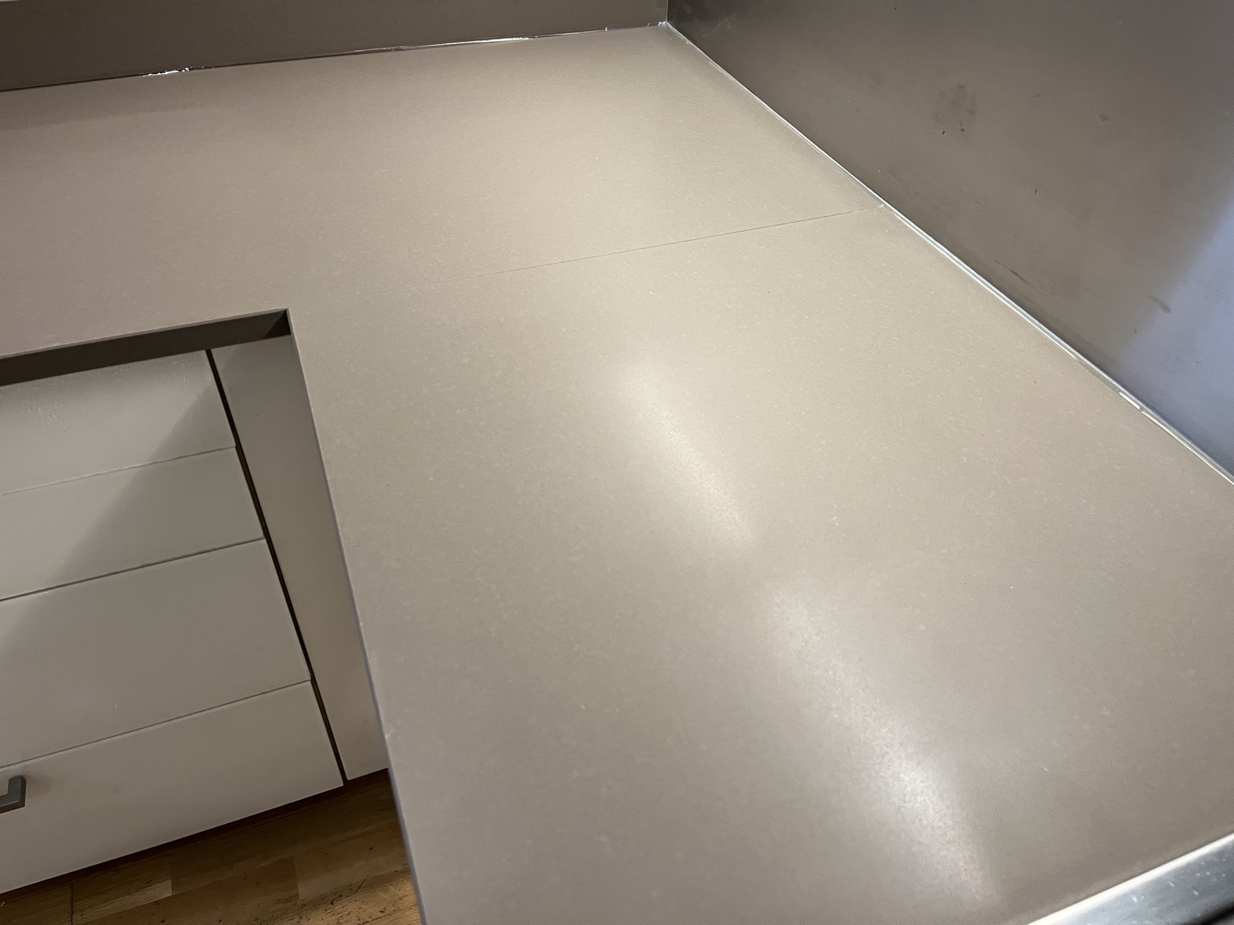 Finished quartz worktop after scuff removal and polishing in Huddersfield